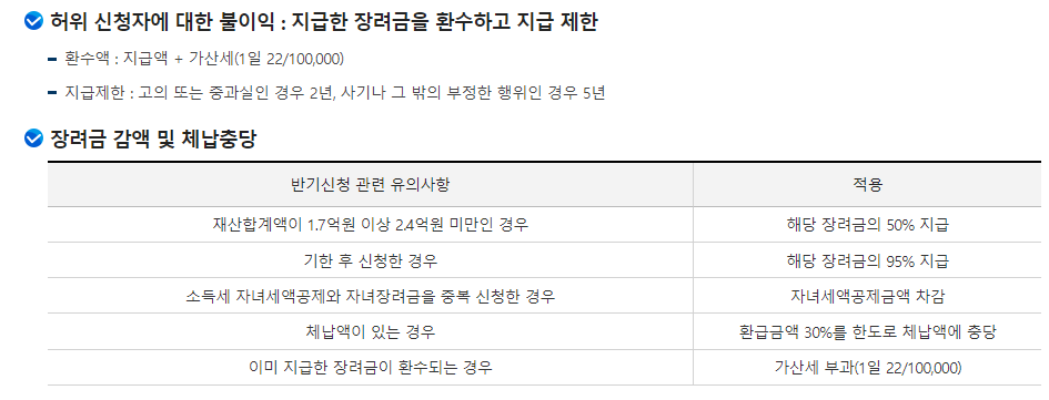 근로장려금 주의사항