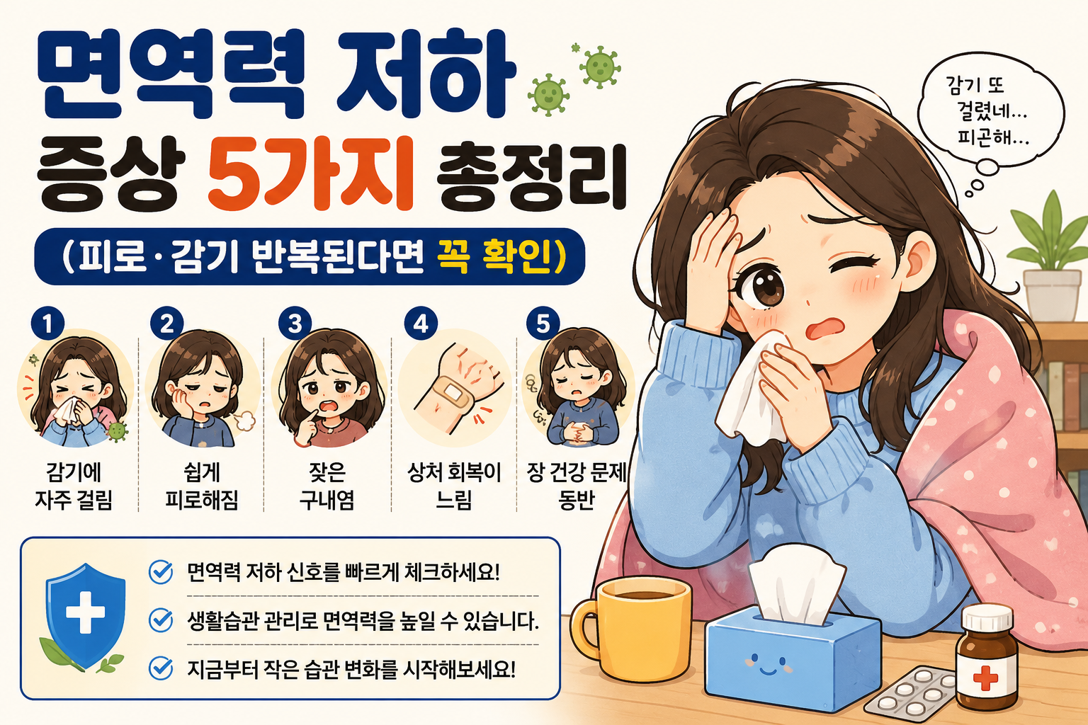 면역력 저하 증상 5가지 총정리 (피로·감기 반복된다면 꼭 확인) -사진-