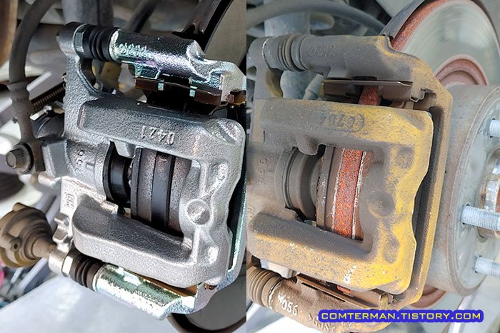 올란도 브레이크 패드 두께 비교