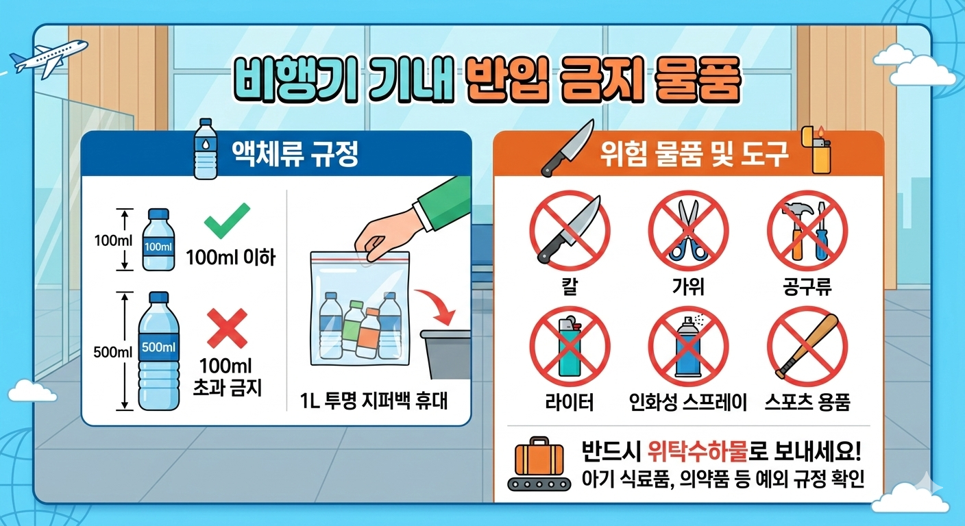 기내 반입 금지 물품 (액체류 규정, 리튬배터리, 실전 체크리스트)