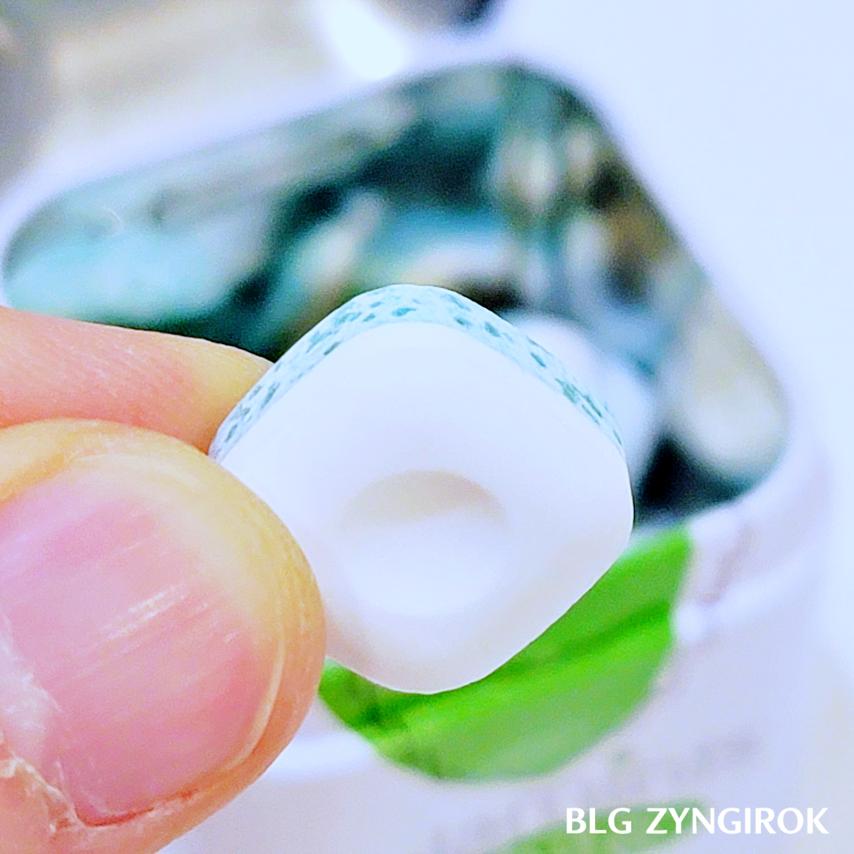 벨라민츠 화이트 껌을 하나 들고 있다.