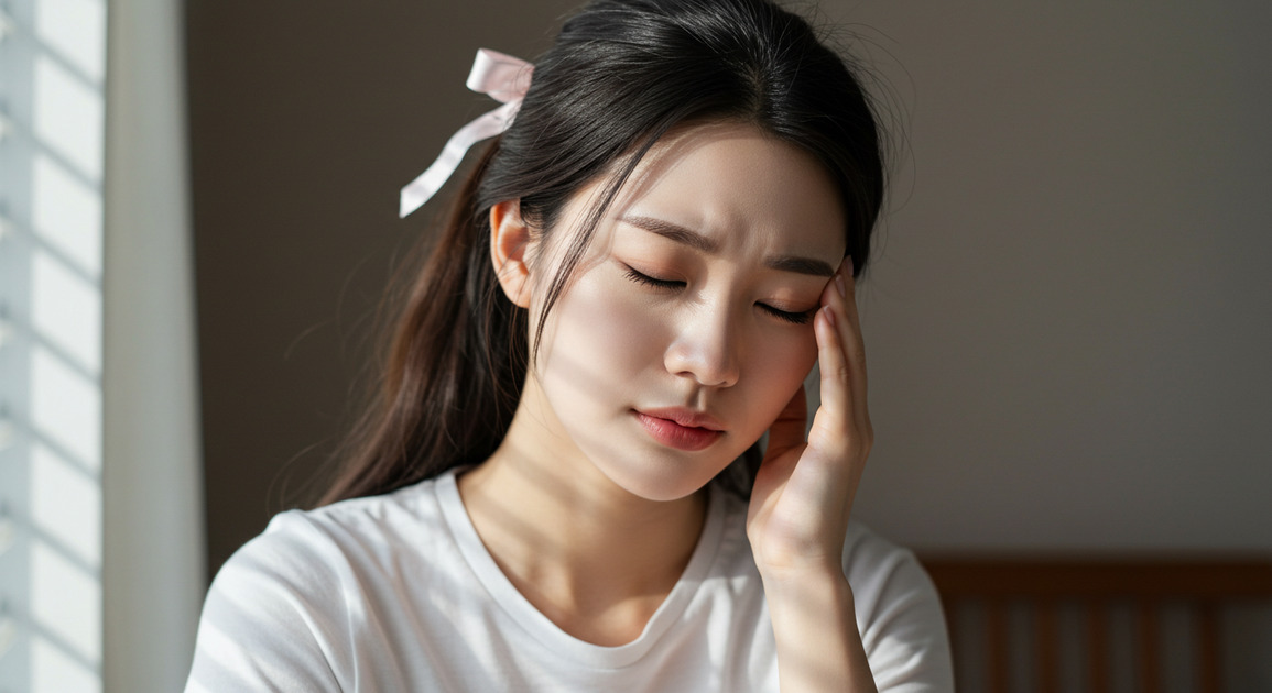 만성두통으로 불편한 여성 이미지