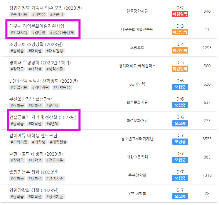 특정지역이나 직업군에 대한 장학금