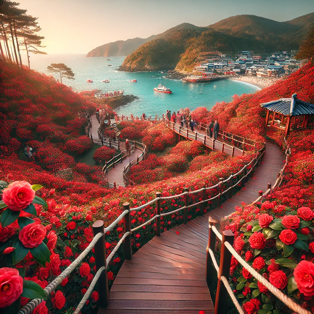 여수 오동도에서 바라보는 동백꽃