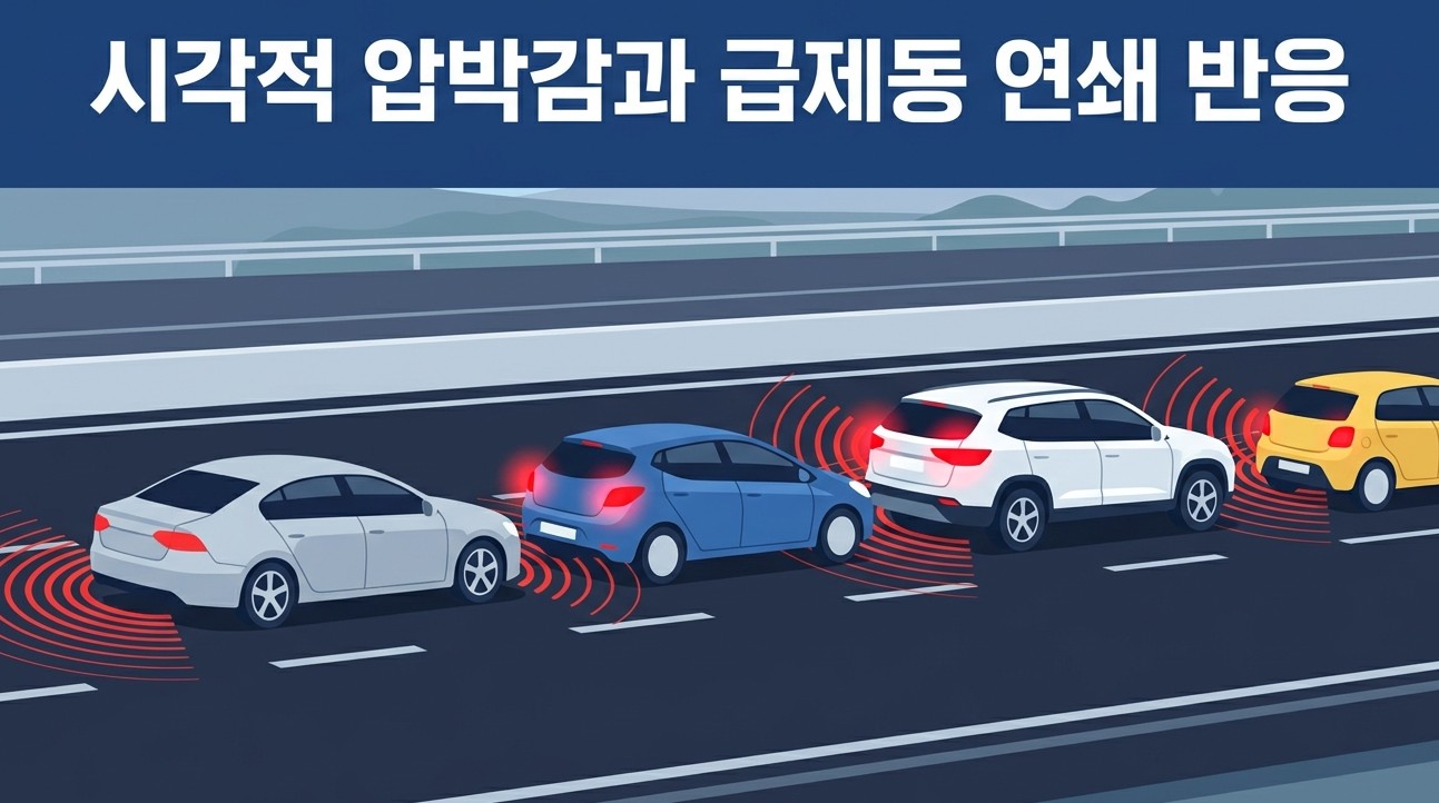 차간 거리 좁힘과 급제동 연쇄 반응 (이해를 돕기 위한 그래픽 이미지)
