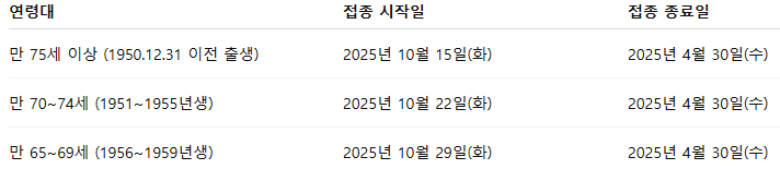 65세이상 독감 무료접종 어르신 예방접종표 코로나19 공짜 예방접종