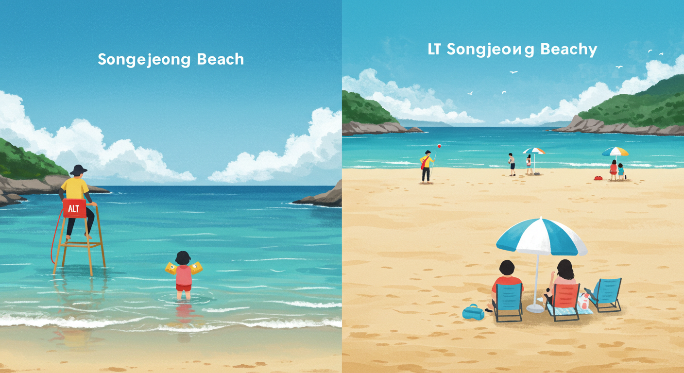 송정해변 가족 친화적 바다놀이 모습