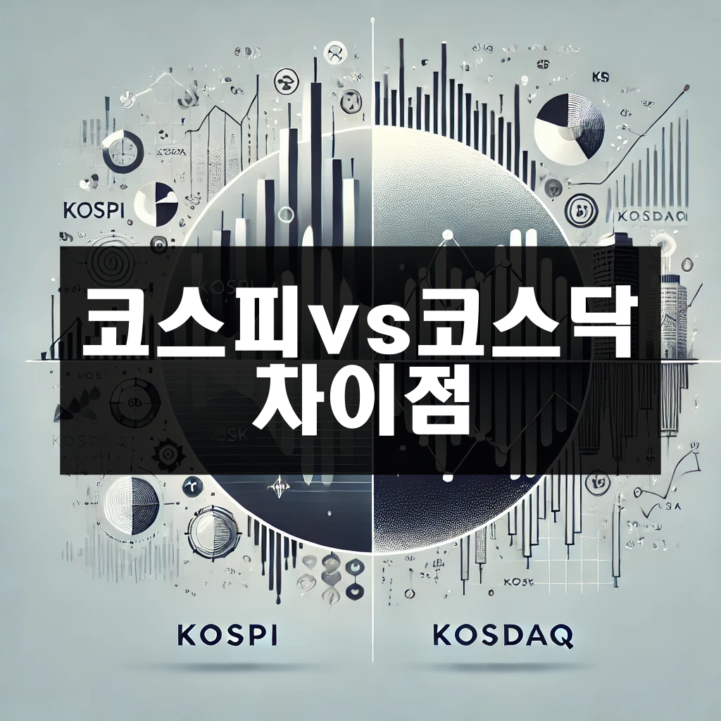 코스피와 코스닥을 비교하는 이미지
&quot;코스피vs코스닥 차이점&quot; 이라는 문구가 적혀있다.