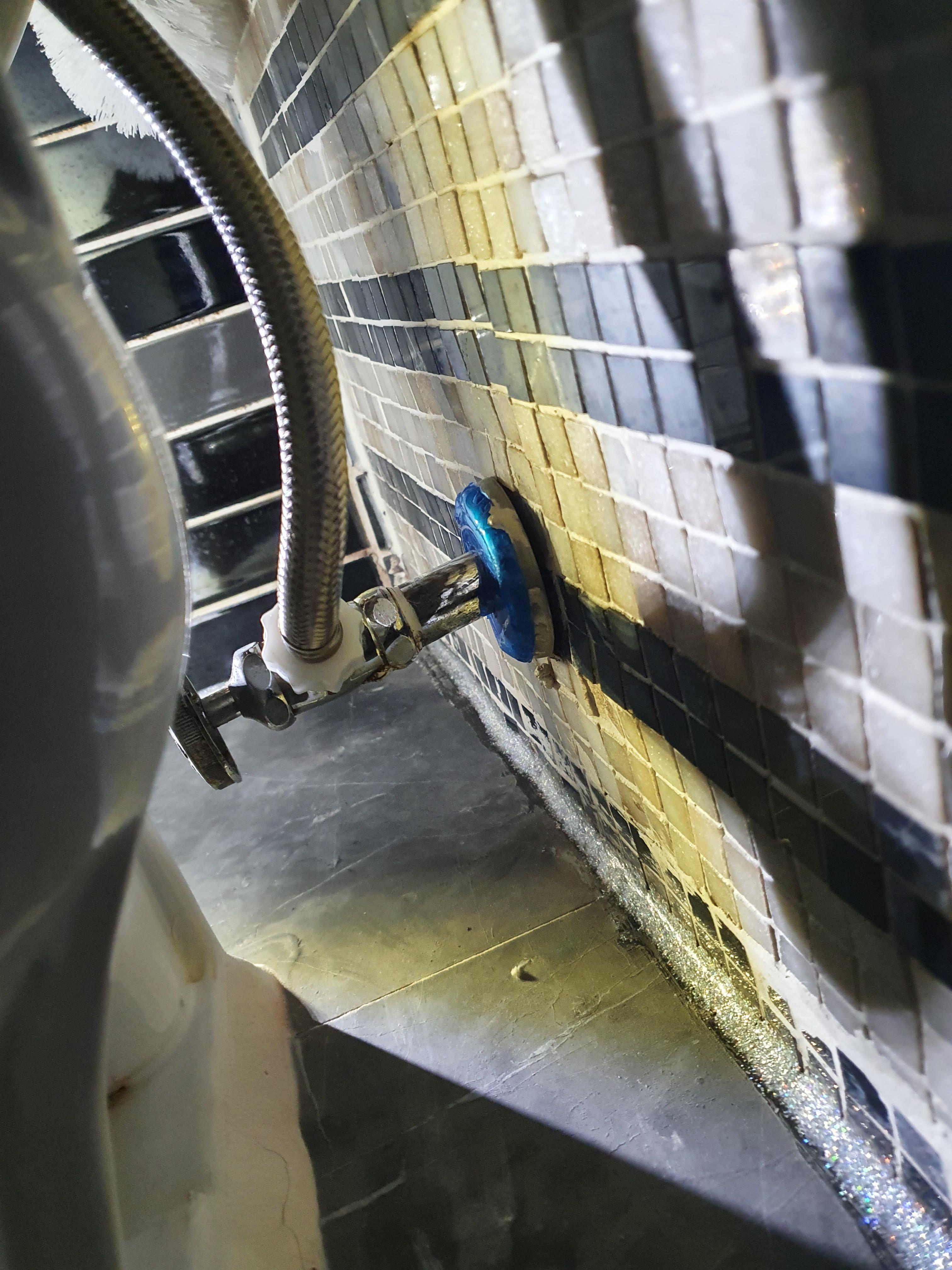 좌변기에 연결된 물 호스