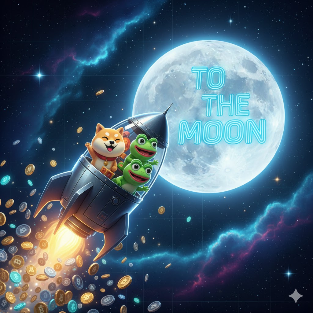 'To the Moon'이라는 밈코인의 특징을 시각적으로 표현