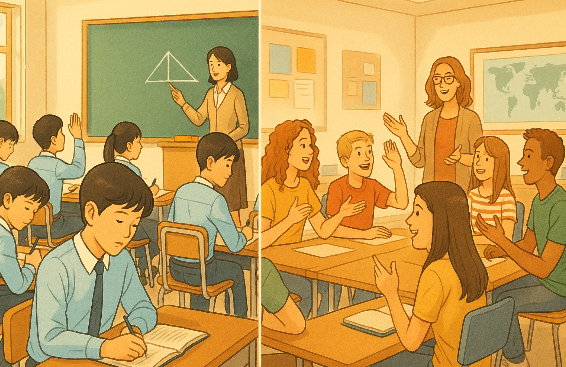 과거 한국과 미국의 교실 수업 모습