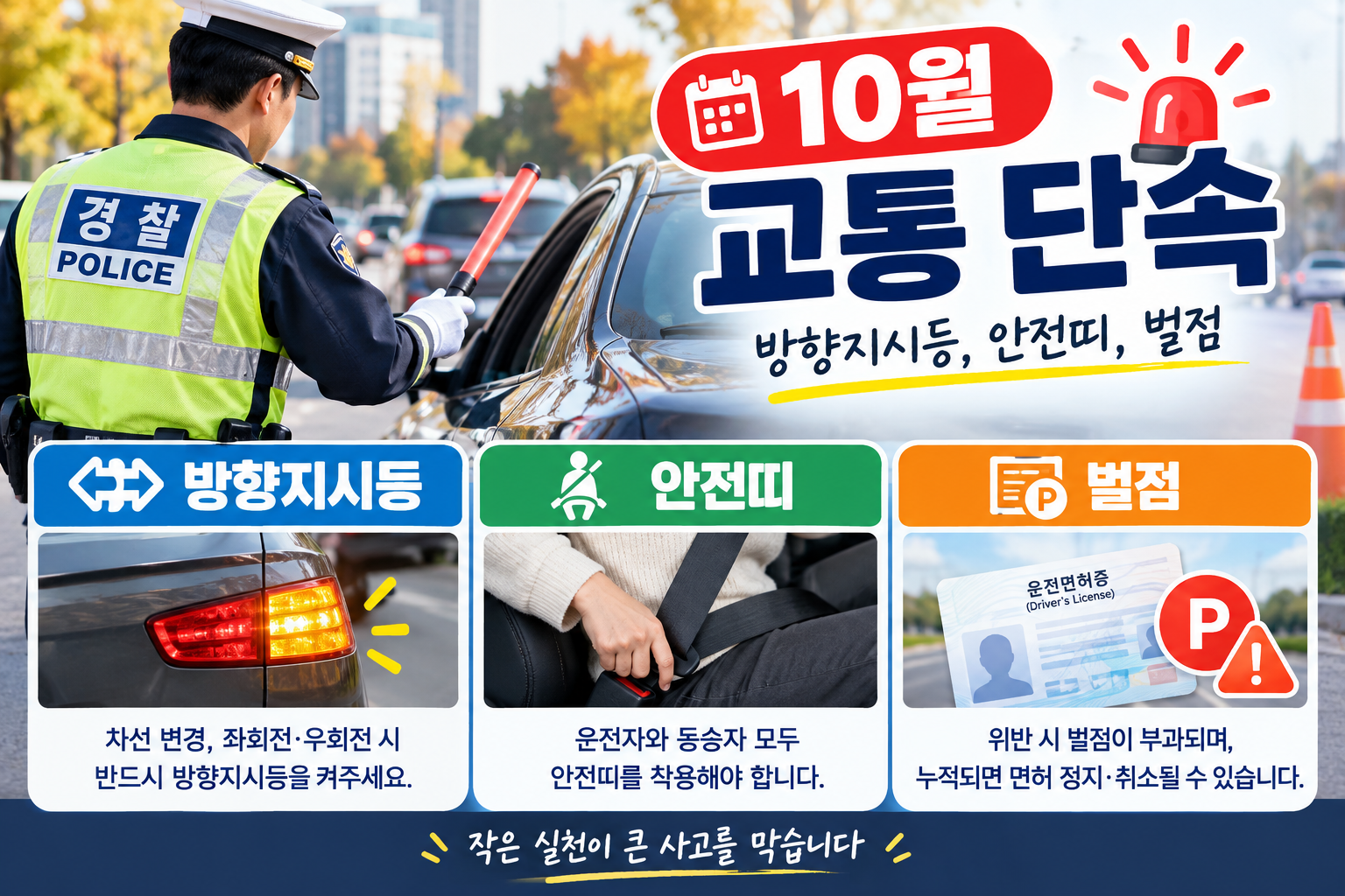 10월 교통 단속 (방향지시등, 안전띠, 안전모)