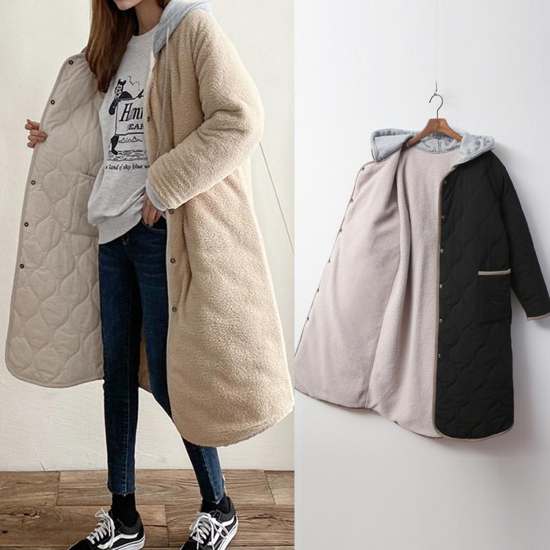 여성 리버시블 뽀글이 점퍼 양털 롱 패딩 후드 누빔 깔깔이 후리스 겨울 바람막이 자켓