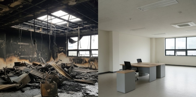 상가 화재 청소 후 복구 인테리어