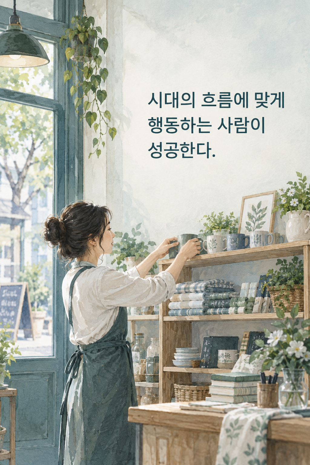 시대의 흐름에 맞게 행동하는 사람이 성공한다. 문구가 담긴 세로형 이미지