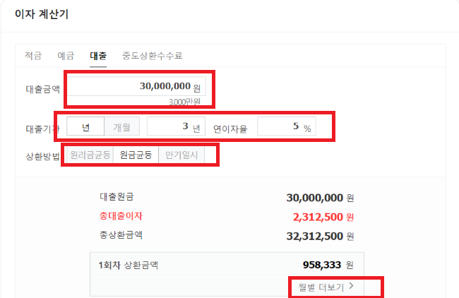 원금균등상환VS 원리금균등상환 차이점 및 계산기