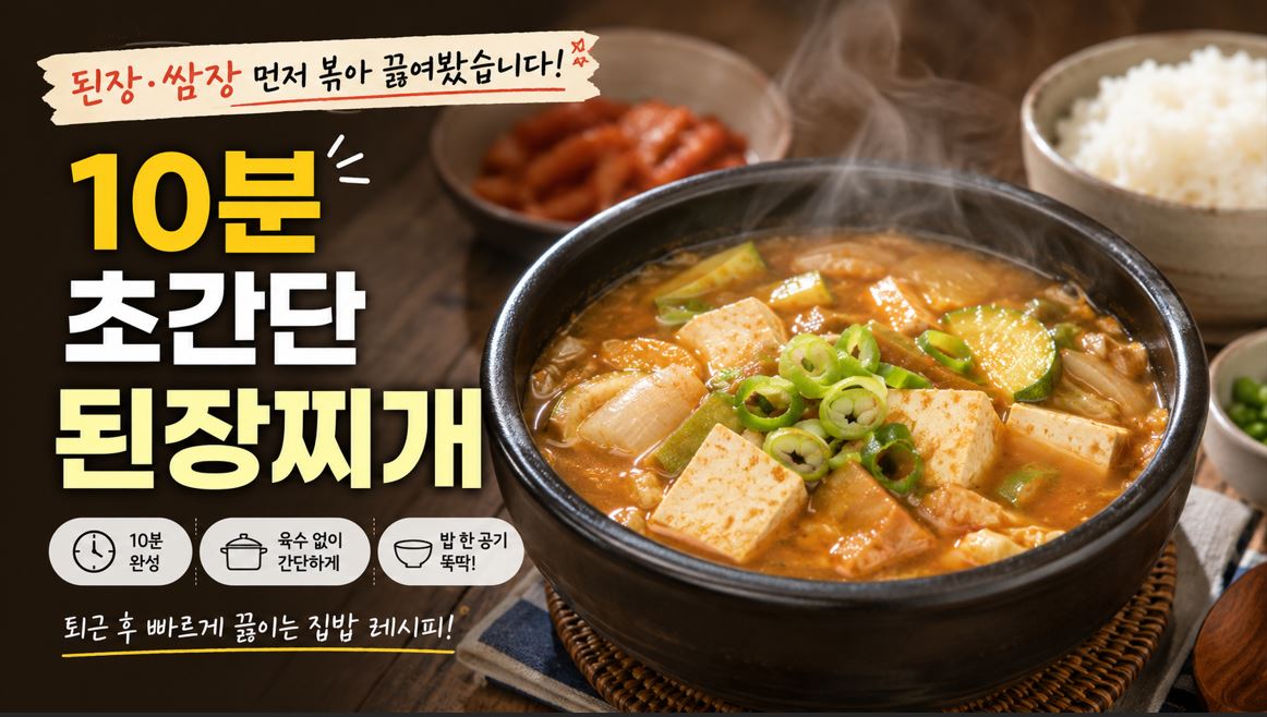 된장과 쌈장, 고추장을 볶아 끓이고 두부와 애호박을 넣은 된장찌개