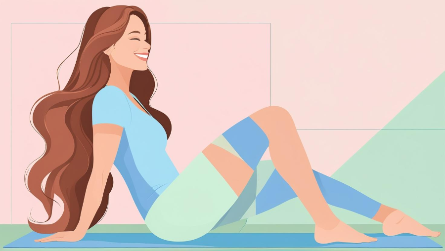 한쪽 다리를 앞으로 쭉 뻗고, 상체를 천천히 앞으로 숙입니다.