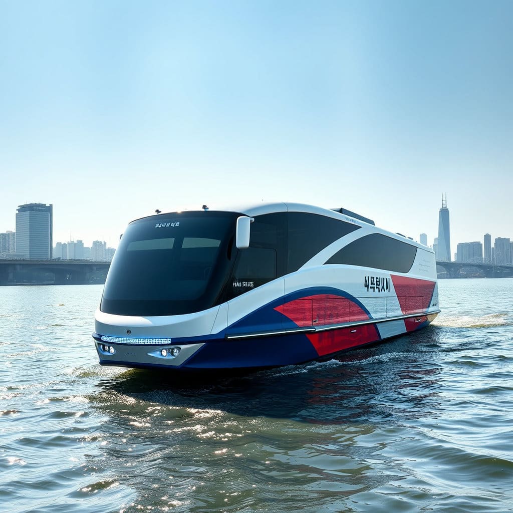 한강버스의 첫인상을 강렬하게 전달하여 독자의 시선을 사로잡고, 새로운 수상 대중교통 시대의 시작을 알리는 상징적인 이미지로 활용할 수 있습니다.