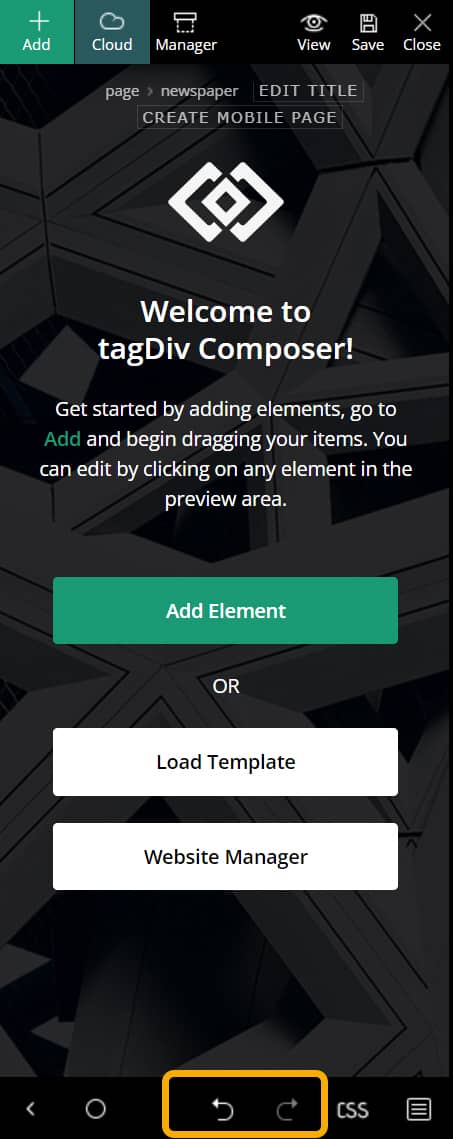 뉴스페이퍼 테마 실행 취소/다시 실행 버튼