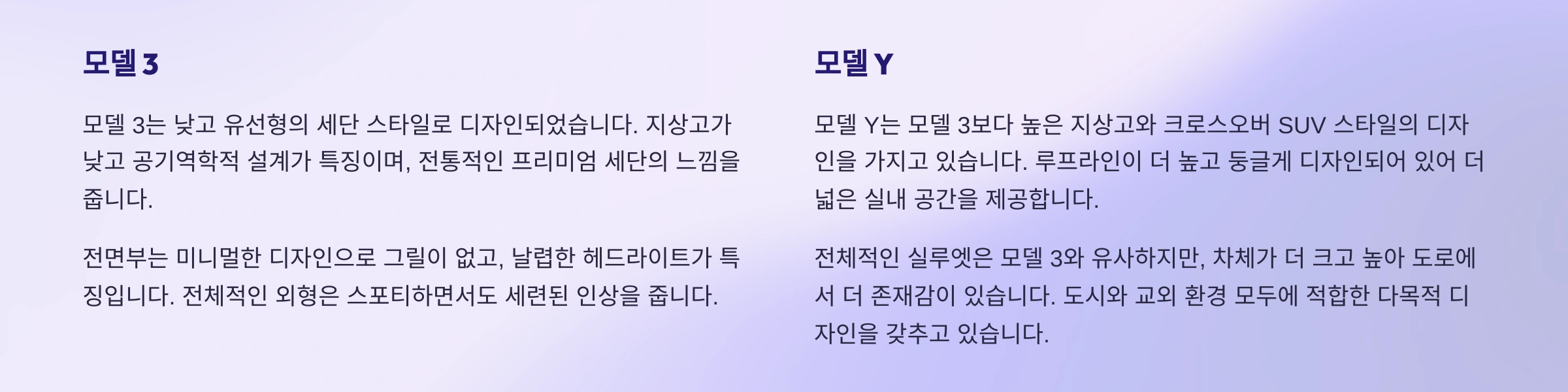 테슬라 디자인과 외형차이