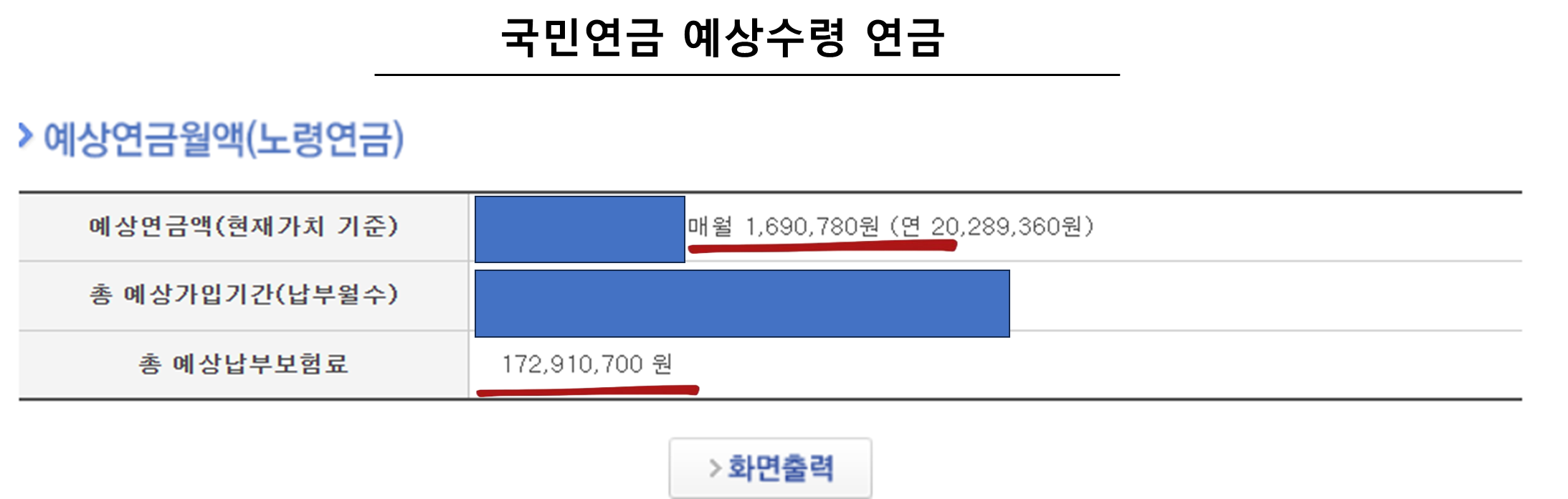 국민연금 예상수령 연금