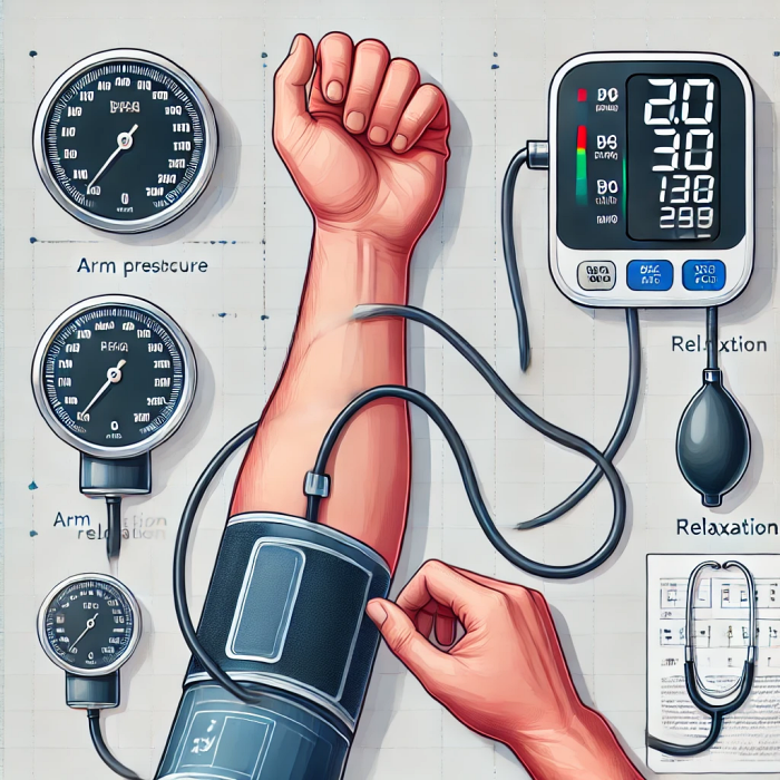 가정에서 올바르게 혈압을 측정하는 방법을 설명하는 삽화