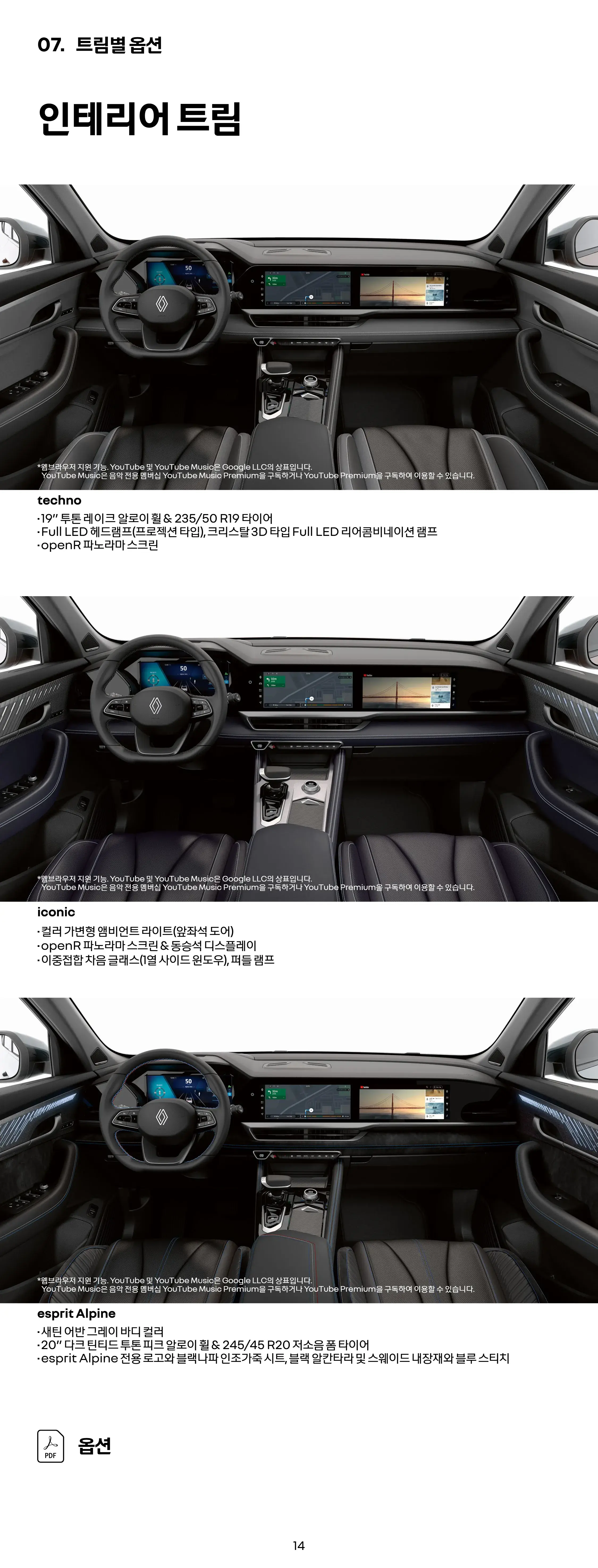 그랑 콜레오스 내부 옵션 설명 이미지
