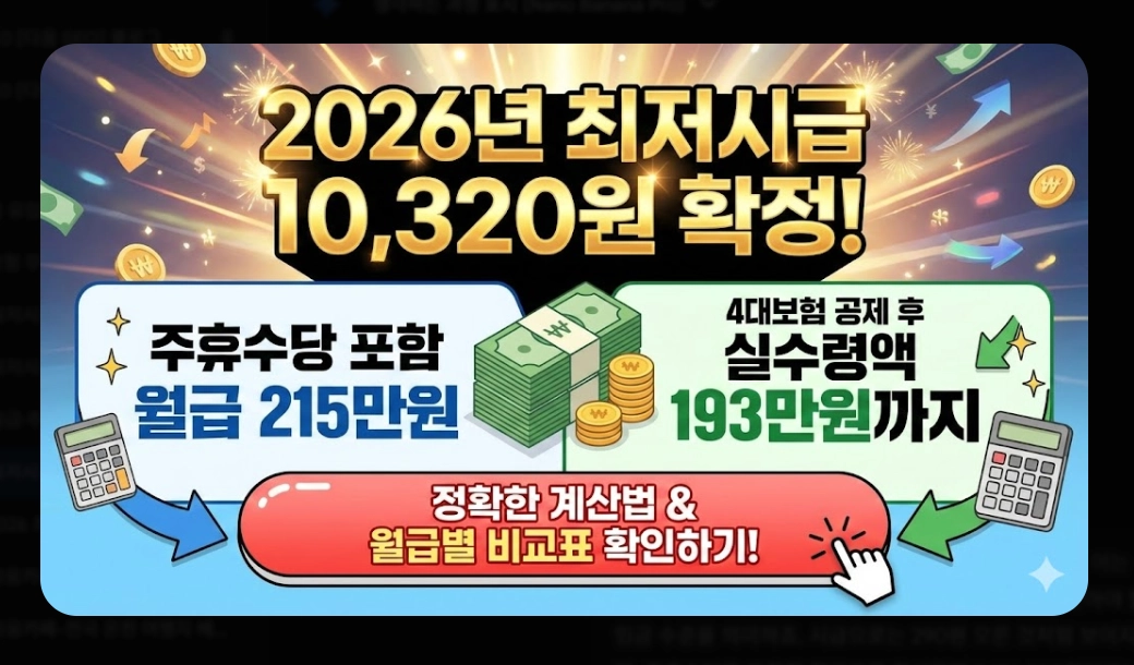 2026년 최저시급 실수령액 완벽 계산법