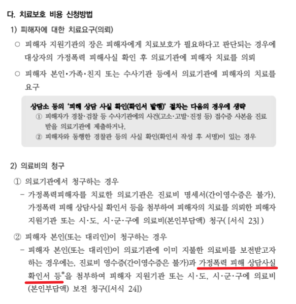 가정폭력피해자 치료회복 프로그램 의료비지원