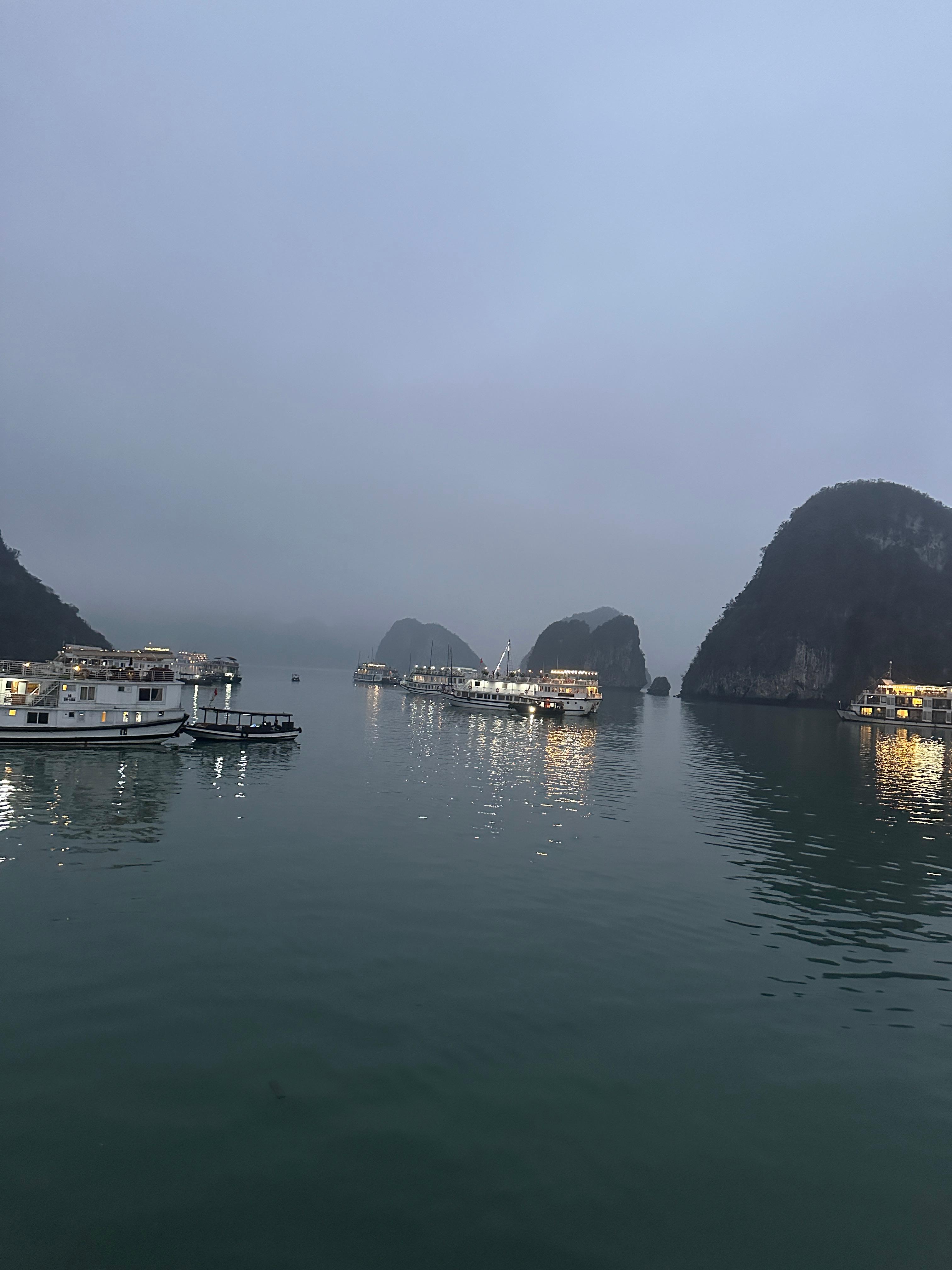 밤 야경을 한층 분위기 있게 해준 불 밝힌 크루즈 배들