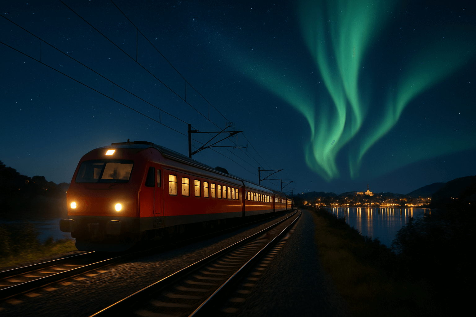 북유럽 철도 야경 이미지