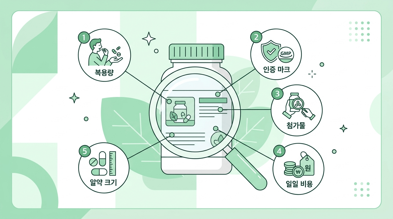 혈당 영양제 라벨 확인 체크리스트 일러스트