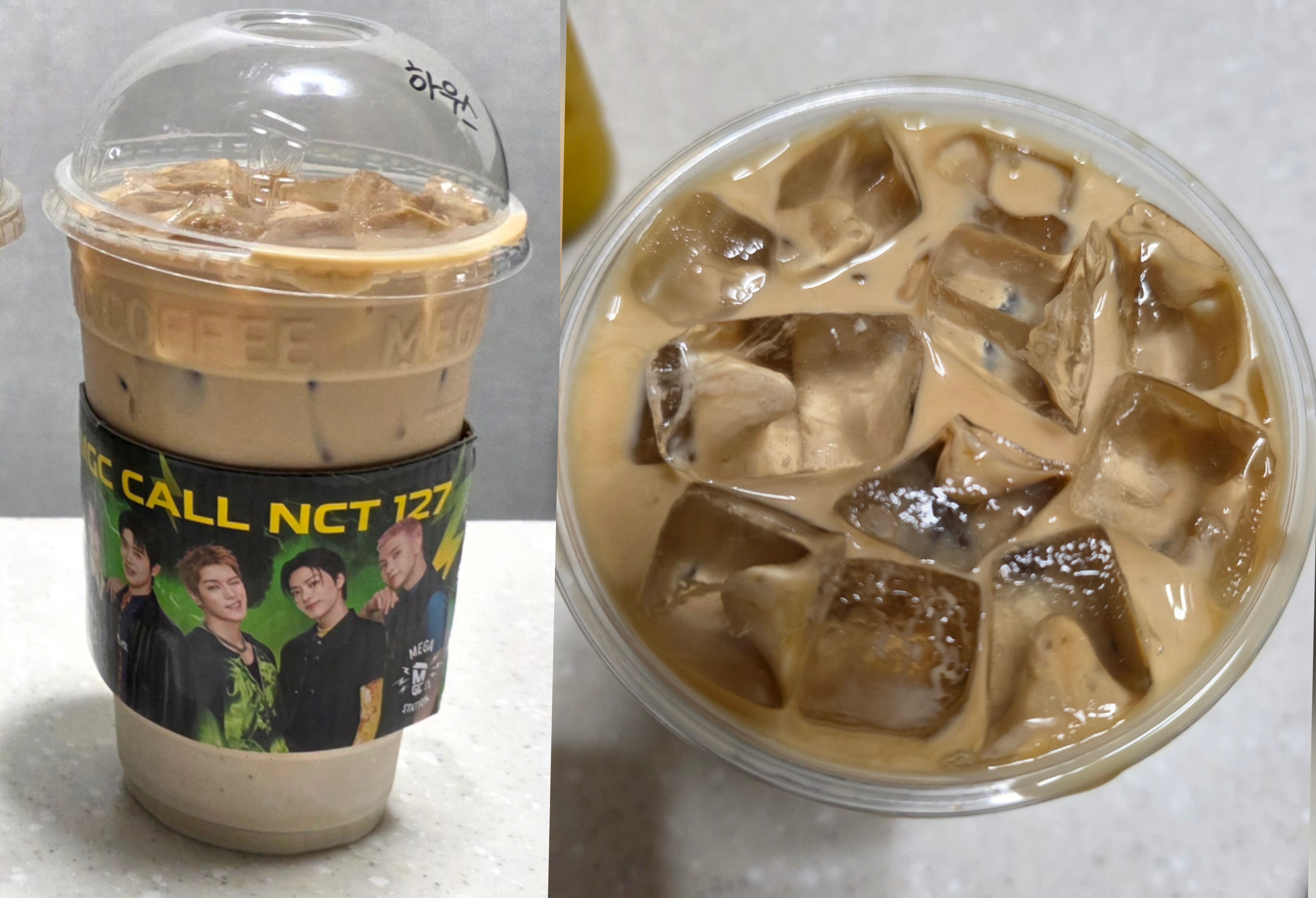 부드러운 우유로 은은한 단맛이 더해진 하우스라떼 위에서 찍은 모습