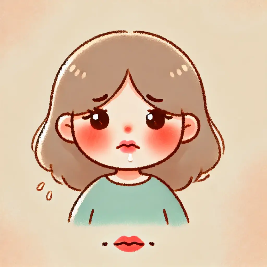 건조하고 갈라진 입술을 표현한 따뜻한 만화 스타일 일러스트.
