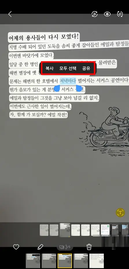 변환-텍스트-복사-모두선택-공유