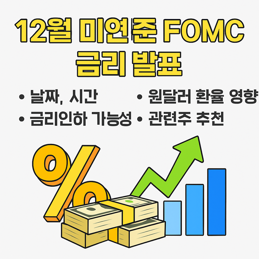 12월 미연준 FOMC 금리 발표 날짜, 시간, 금리인하 가능성, 원달러 환율 영향, 관련주 추천