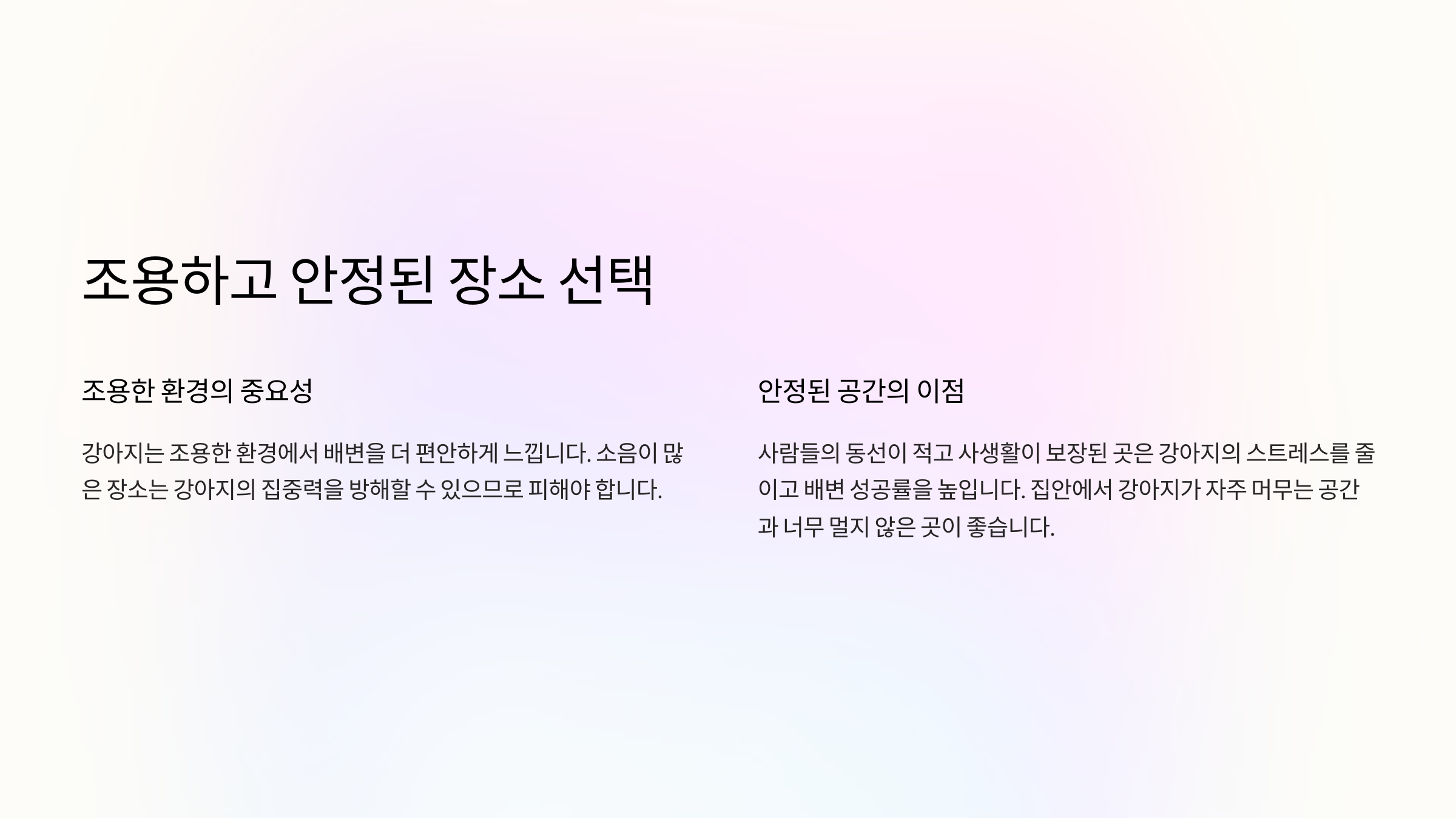 조용하고 안정된 장소의 선택