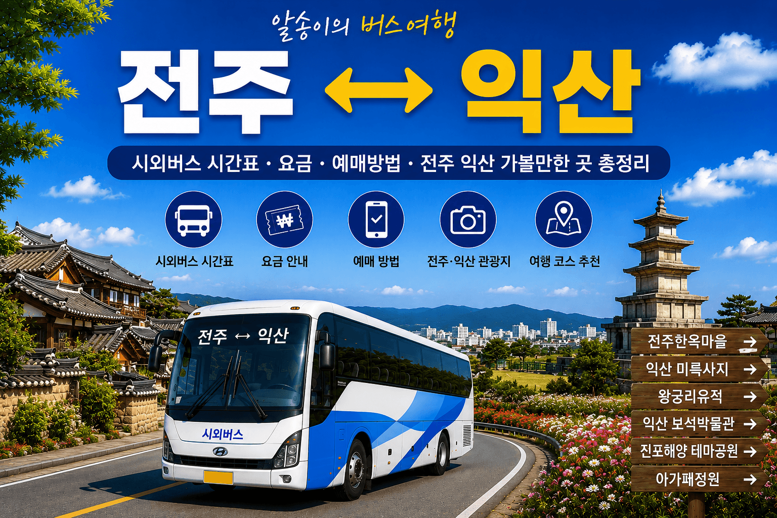 전주와 익산을 오가는 시외버스와 익산 미륵사지