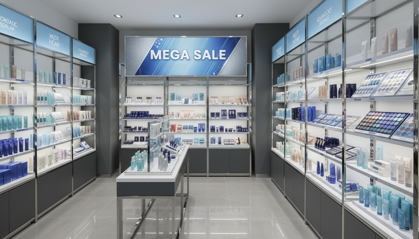 2026년 올리브영 빅세일과 다양한 스킨케어, 메이크업 화장품이 진열된 매장 전경