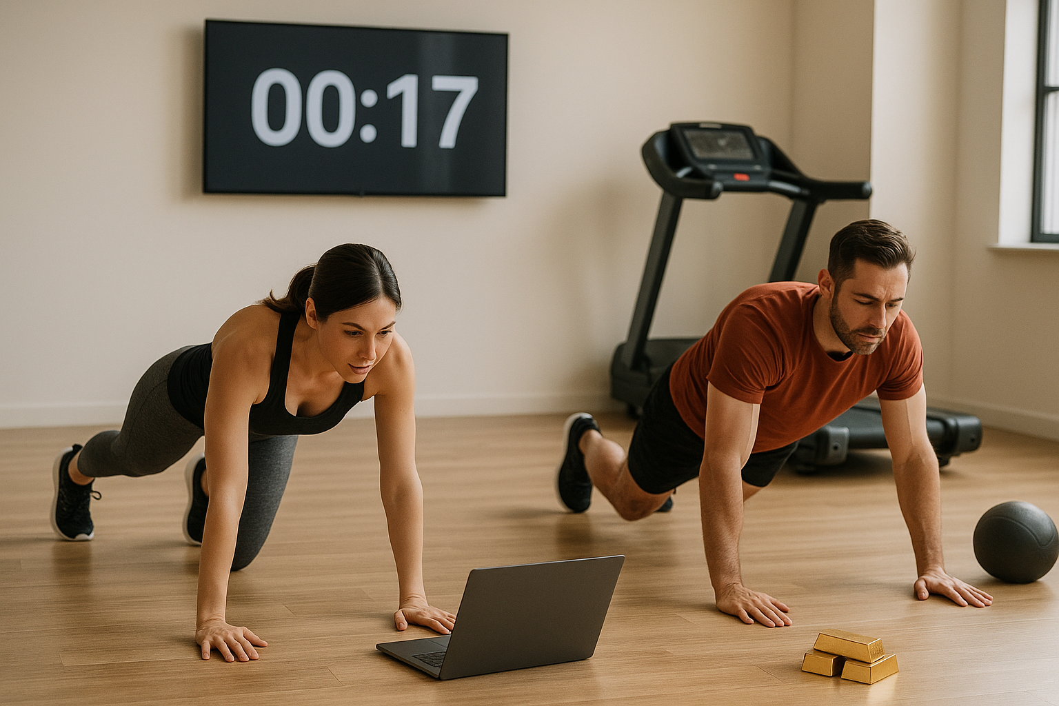 인터벌 운동 중인 피트니스 커플