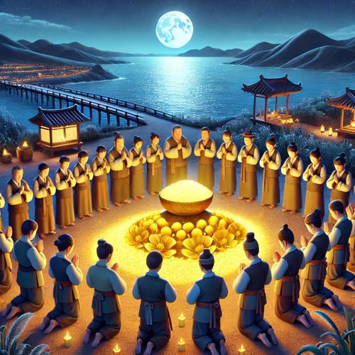 쌀을 섬의 신에게 바치는 감사의 제사