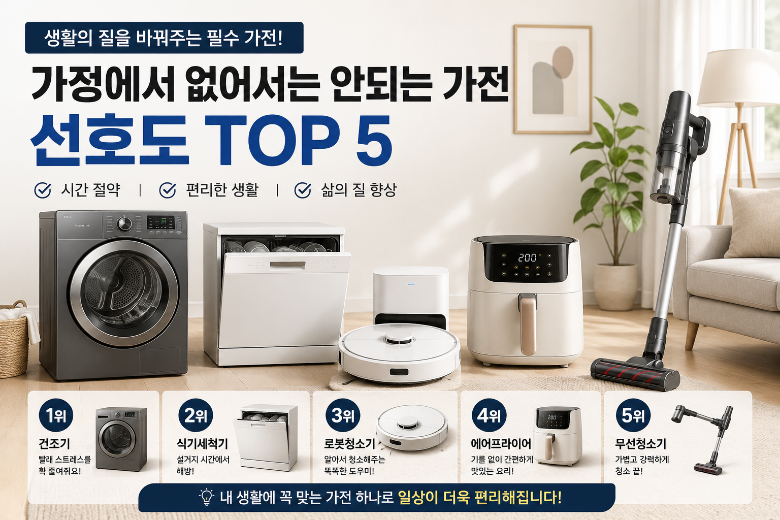 가정에서 없어서는 안되는 선호도 가전제품 인포그래픽