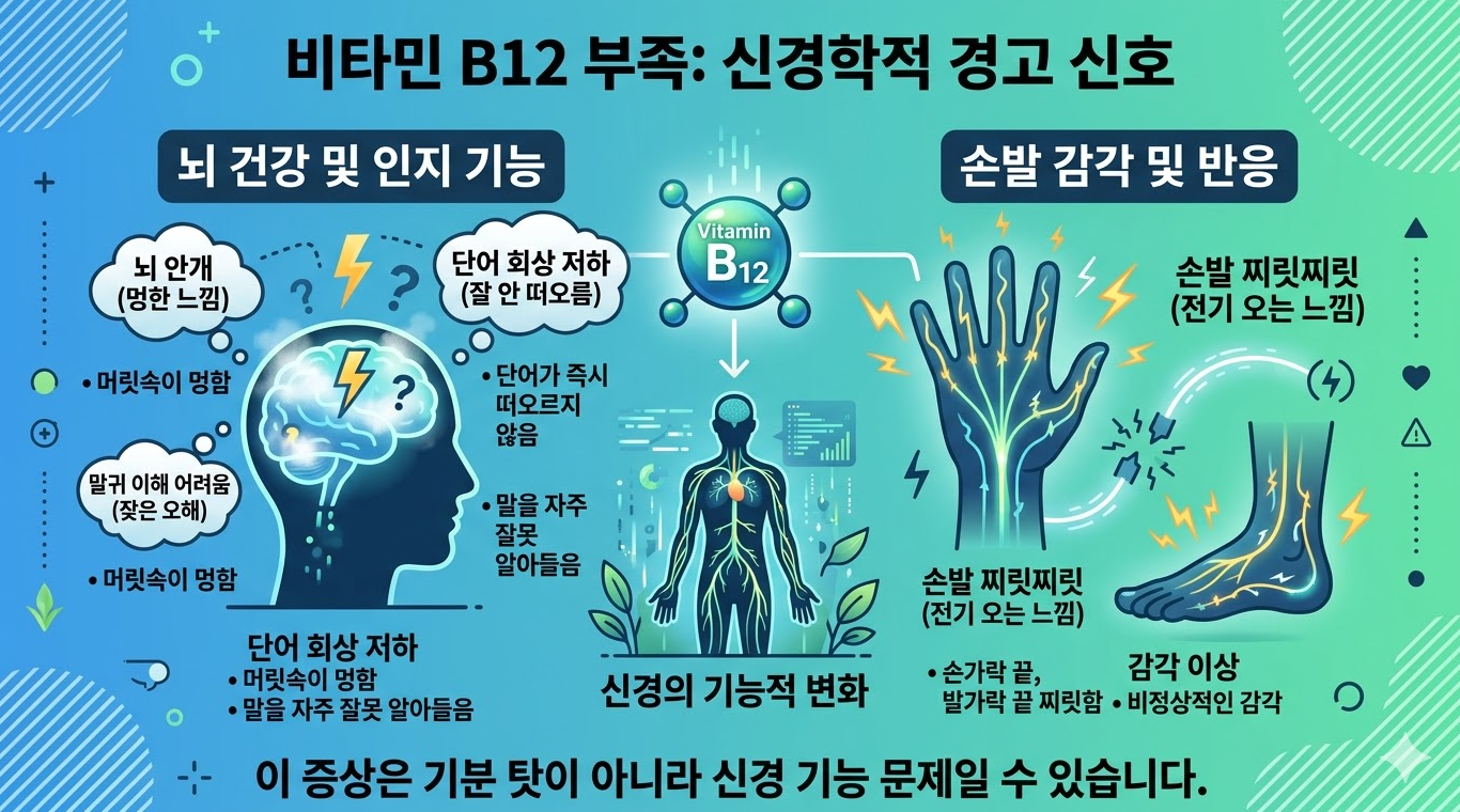 비타민 B12 부족으로 인한 신경 기능 저하와 손발 저림 증상