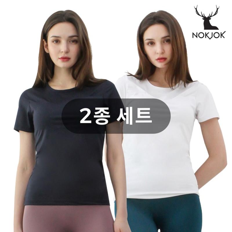 KNH무역 녹족 요가복 필라테스복 에밀리 올인원 탑 티셔츠 2종세트
