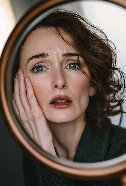 피부 노화로 걱정하고 있는 여성