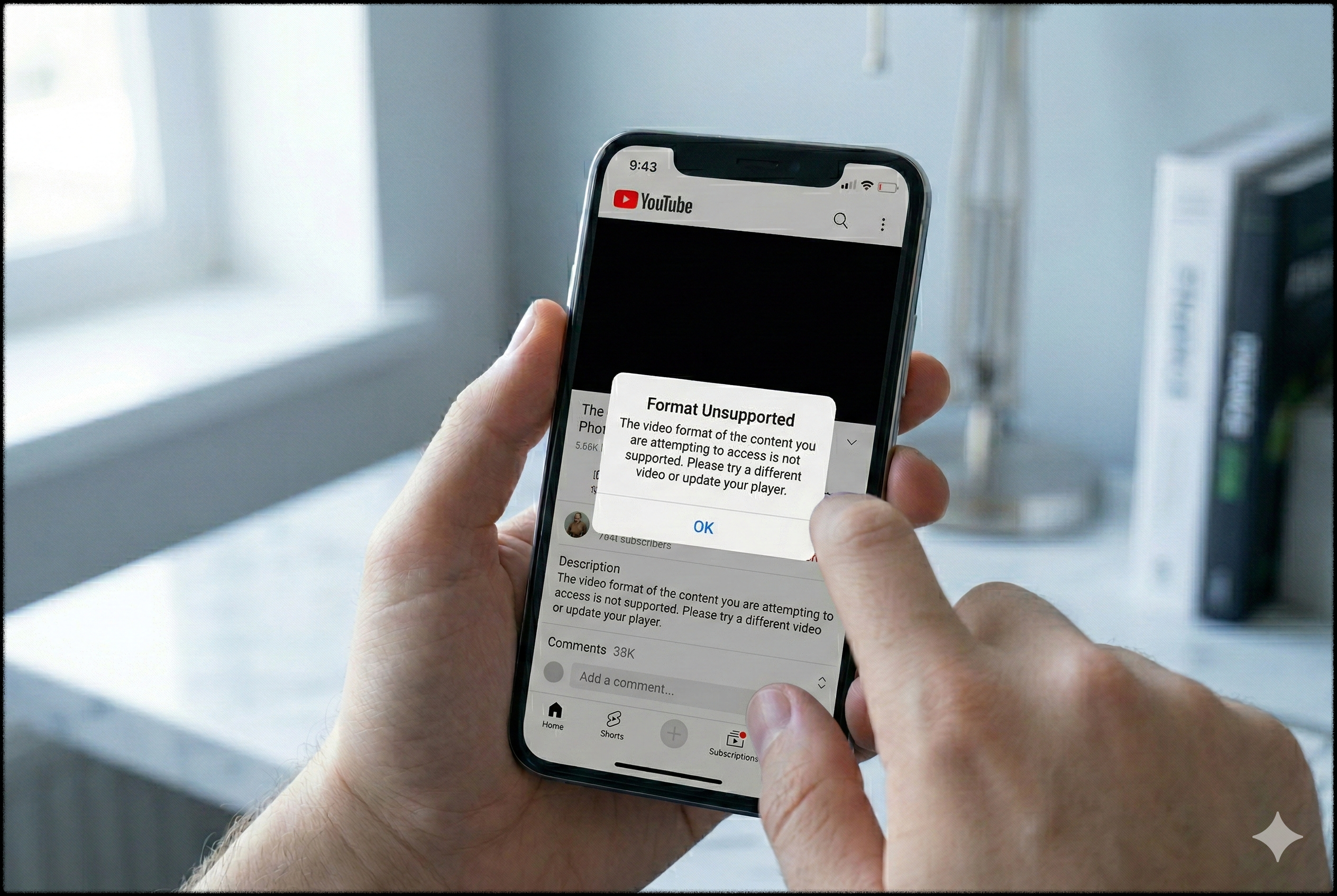 지원되지 않는 영상 파일로 인해 업로드가 실패한 유튜브 모습