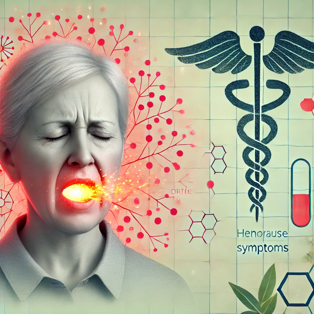 구강작열감으로 괴로워하는 폐경기 중년여성의 이미지