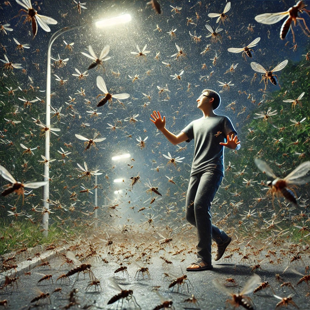 하루살이떼에 놀라는 시민 사진