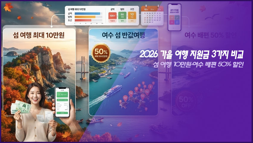 2026 가을 여행 지원금 3가지 비교｜섬 여행 10만원&middot;여수 배편 50% 할인